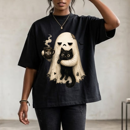 Ghost Cat Halloween Shirt | Spooky Black Cat, Coffee Lover & Cozy Fall Graphic Tee
