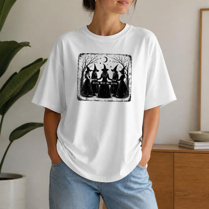 Girls Will Be Girls Witch Halloween Shirt | Vintage Witchy Coven, Spooky Season & Feminist Graphic Tee