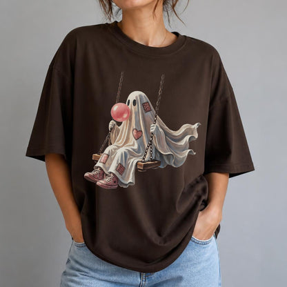 Ghost Halloween Shirt | Cute Spooky Ghost, Pink Bubblegum & Cozy Fall Graphic Tee