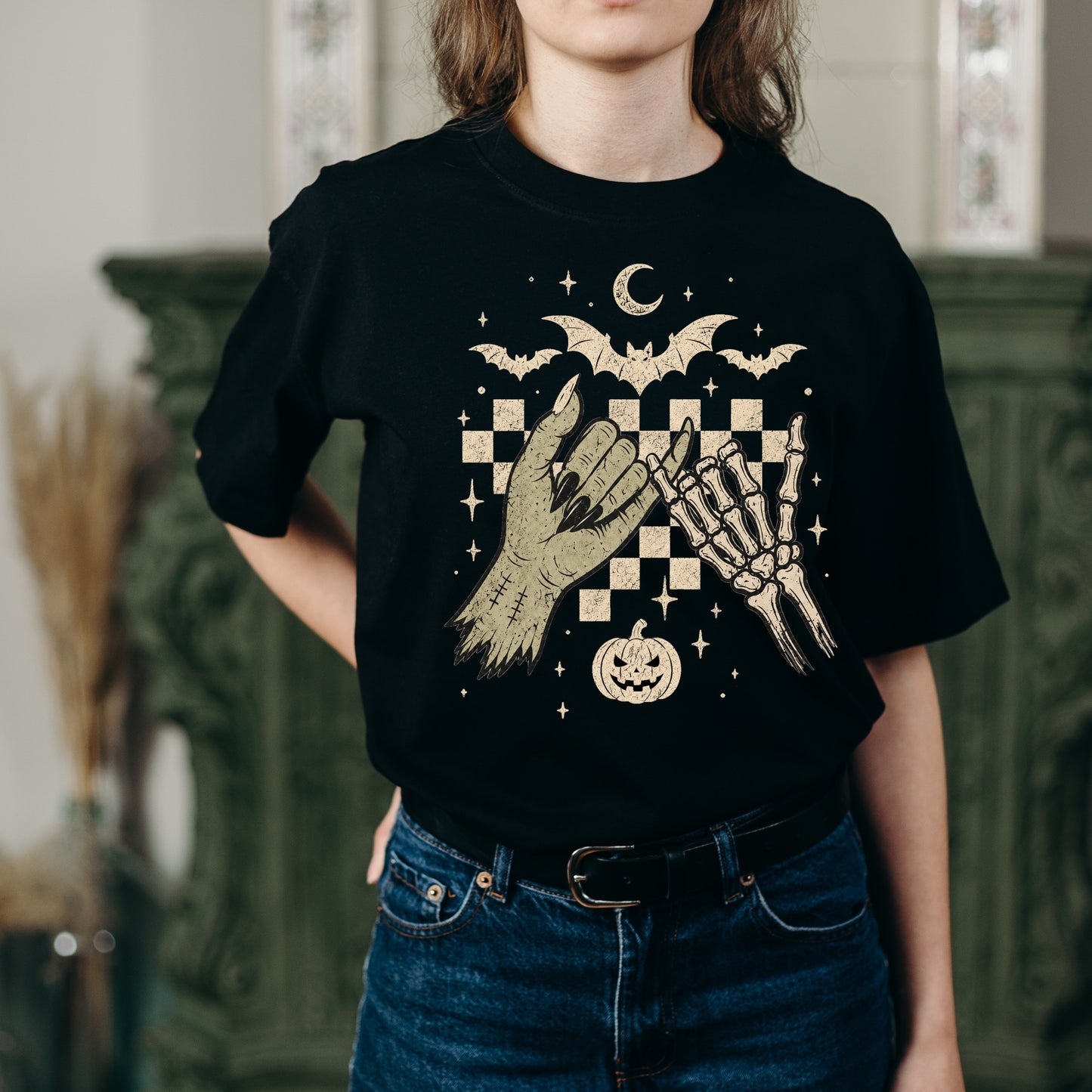 Skeleton Hands Halloween Shirt | Spooky Retro Fall, Pinky Promise & Halloween Graphic Tee