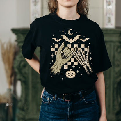 Skeleton Hands Halloween Shirt | Spooky Retro Fall, Pinky Promise & Halloween Graphic Tee