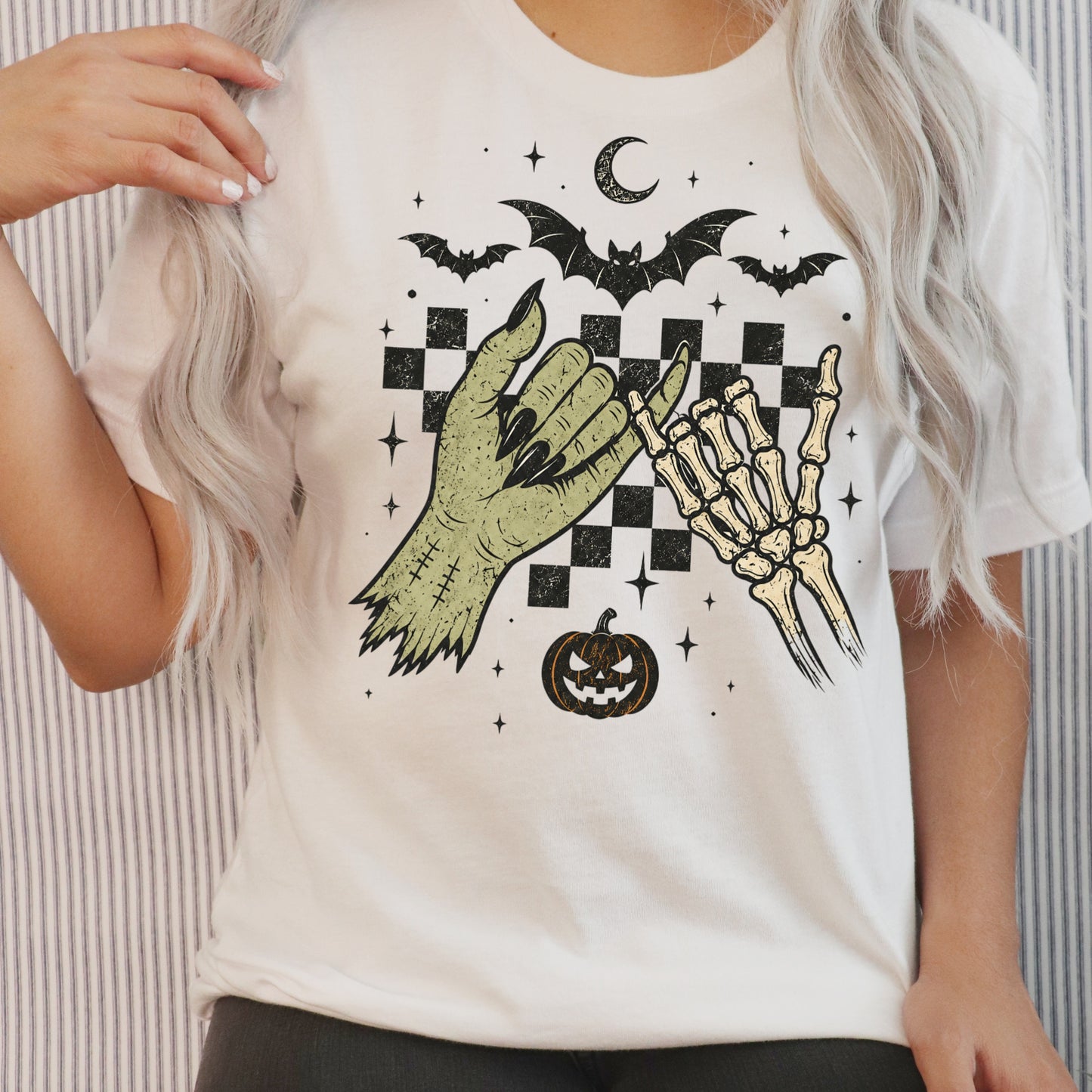 Skeleton Hands Halloween Shirt | Spooky Retro Fall, Pinky Promise & Halloween Graphic Tee