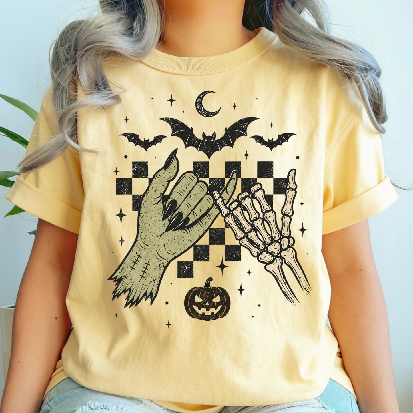 Skeleton Hands Halloween Shirt | Spooky Retro Fall, Pinky Promise & Halloween Graphic Tee