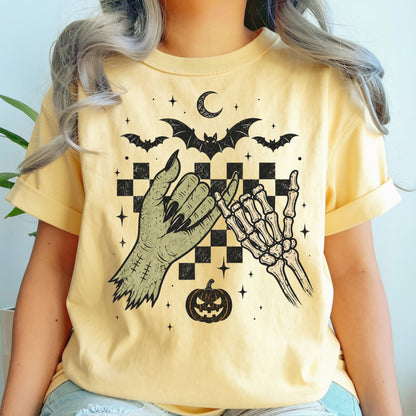 Skeleton Hands Halloween Shirt | Spooky Retro Fall, Pinky Promise & Halloween Graphic Tee