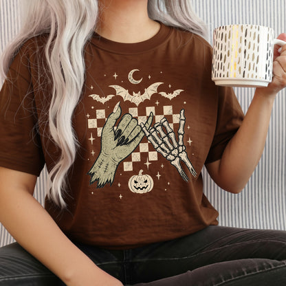 Skeleton Hands Halloween Shirt | Spooky Retro Fall, Pinky Promise & Halloween Graphic Tee