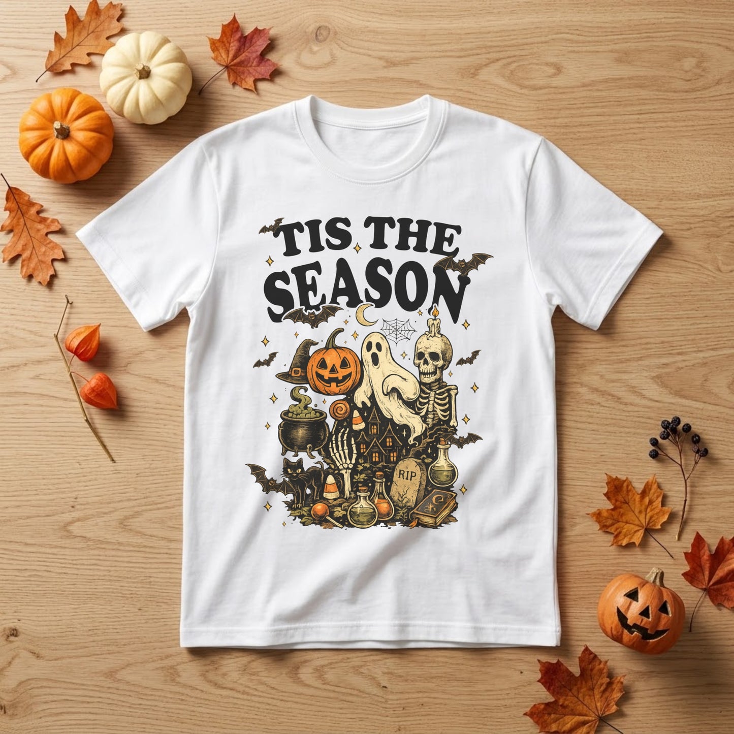 'Tis the Season Halloween Shirt | Retro Skeleton, Pumpkin & Spooky Fall Graphic Tee