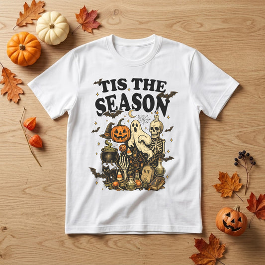 'Tis the Season Halloween Shirt | Retro Skeleton, Pumpkin & Spooky Fall Graphic Tee