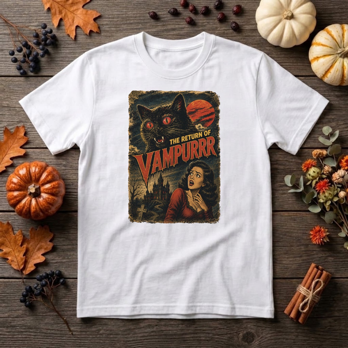 Vintage 90s Halloween Cat Shirt | Spooky Black Cat, Retro Pumpkin & Fall Graphic Tee