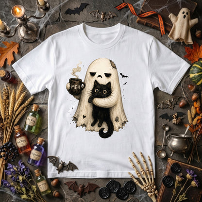 Ghost Cat Halloween Shirt | Spooky Black Cat, Coffee Lover & Cozy Fall Graphic Tee