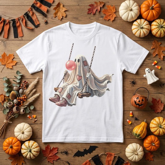 Ghost Halloween Shirt | Cute Spooky Ghost, Pink Bubblegum & Cozy Fall Graphic Tee