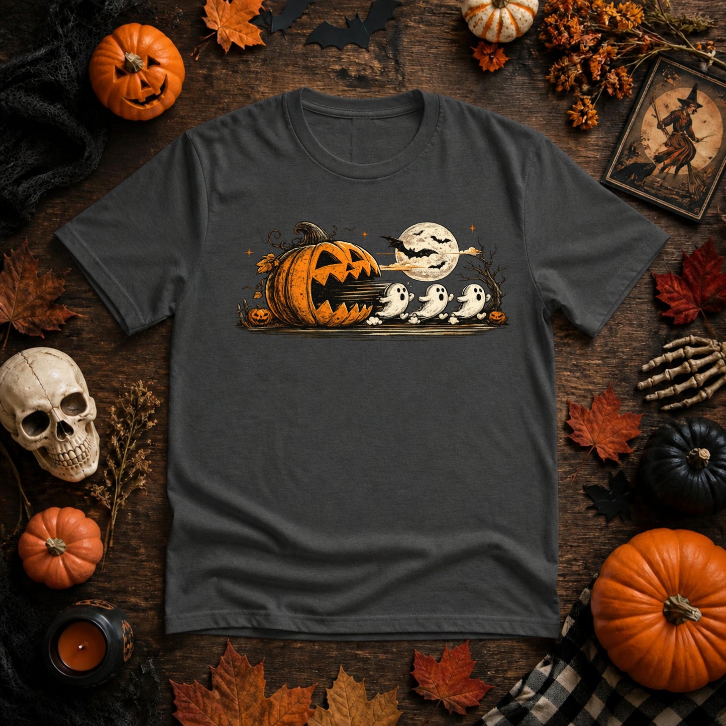 Halloween Pumpkin Ghost Shirt | Spooky Arcade Gamer, Retro Pumpkin & Ghost Graphic Tee