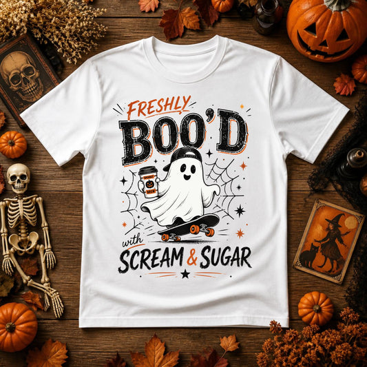 Freshly Boo'd Halloween PNG | Ghost Coffee, Scream & Sugar & Spooky Season Digital Design