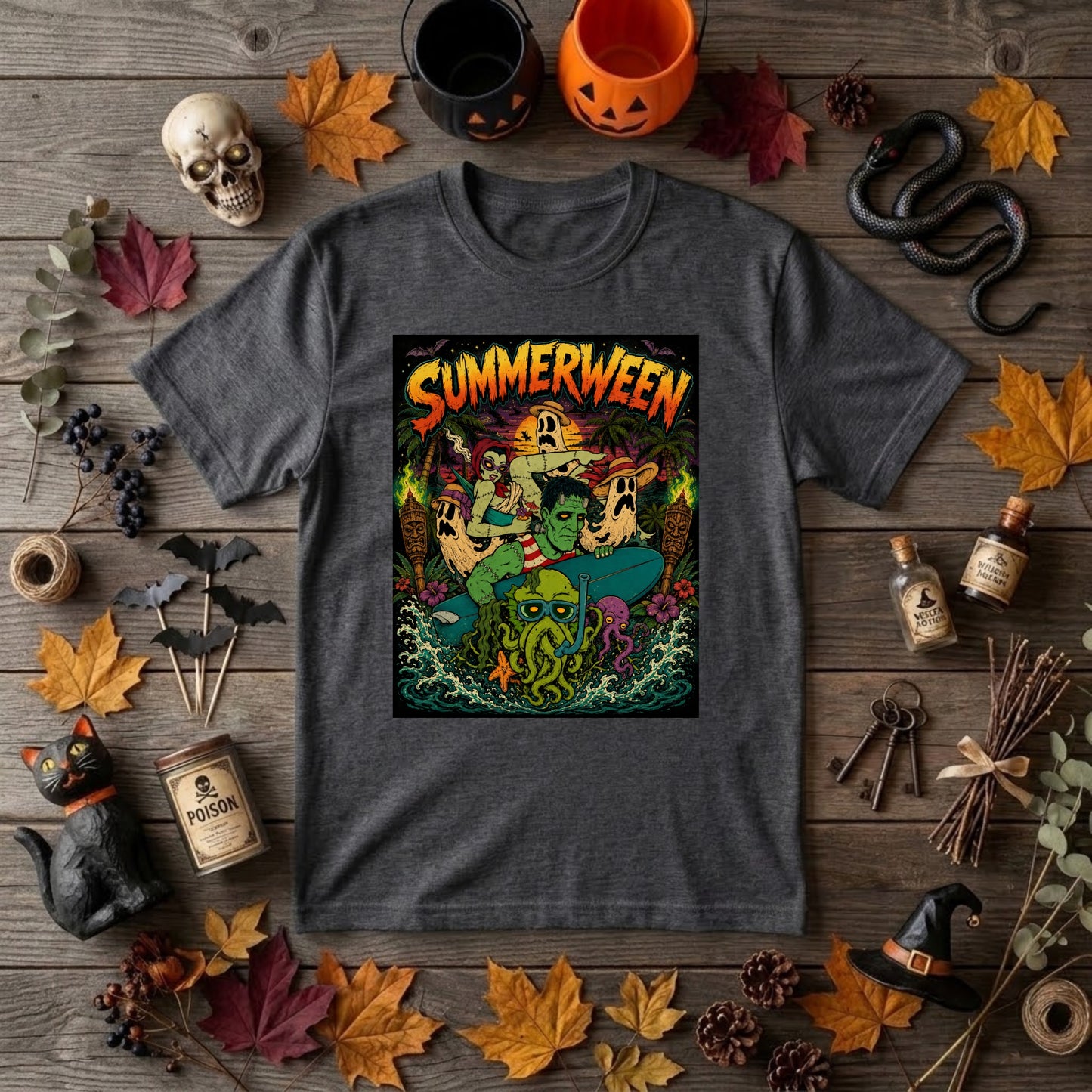 Summerween Halloween Shirt Retro Beach Horror