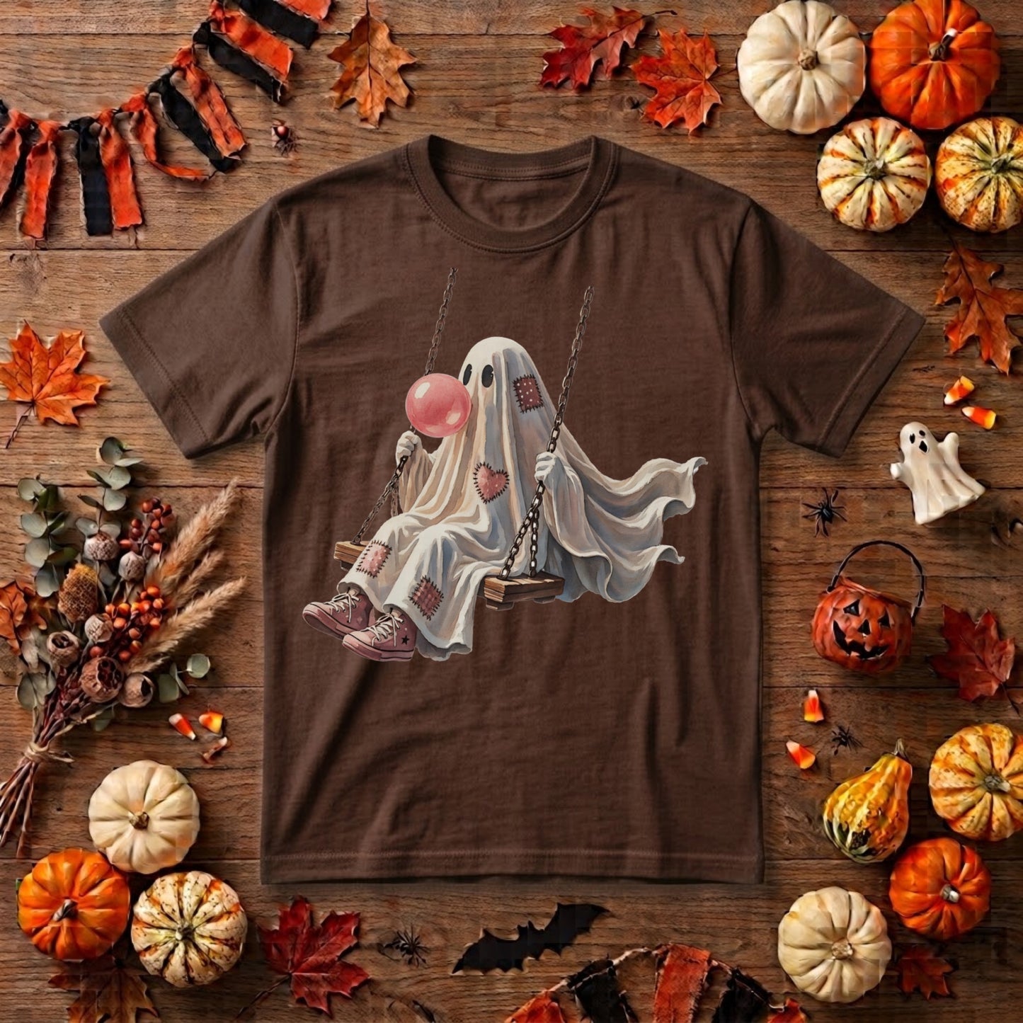 Ghost Halloween Shirt | Cute Spooky Ghost, Pink Bubblegum & Cozy Fall Graphic Tee