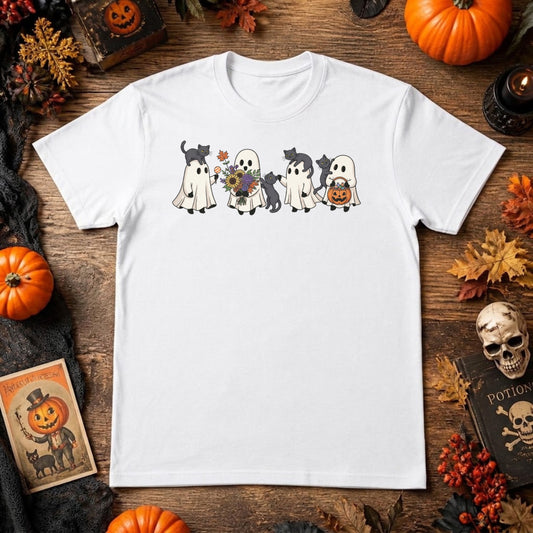Ghost Cat Halloween Shirt | Cute Black Cat, Spooky Season & Retro Fall Graphic Tee