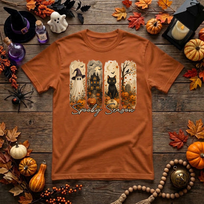 Spooky Season Halloween Shirt | Ghost, Black Cat, Haunted House & Retro Fall Graphic Tee