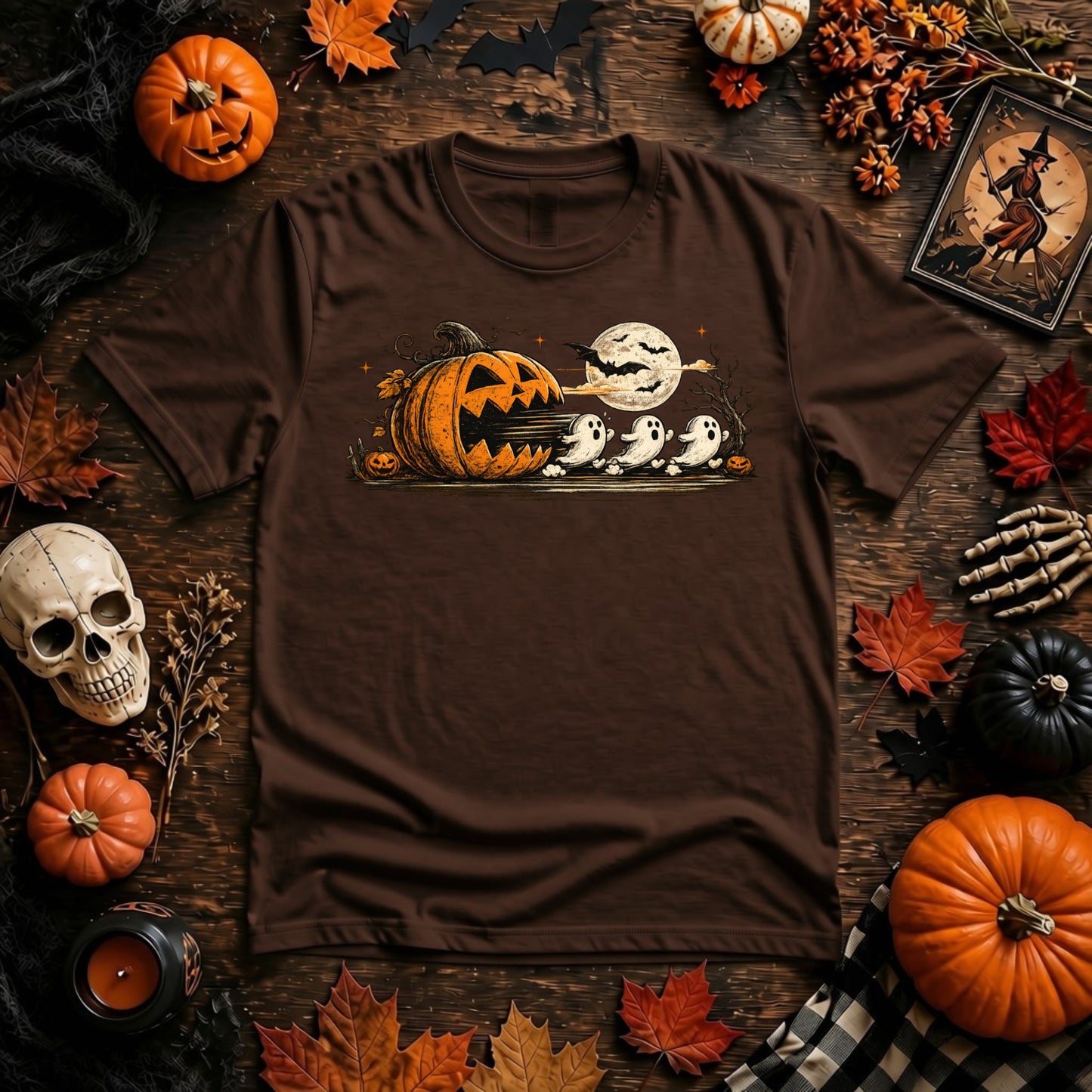 Halloween Pumpkin Ghost Shirt | Spooky Arcade Gamer, Retro Pumpkin & Ghost Graphic Tee
