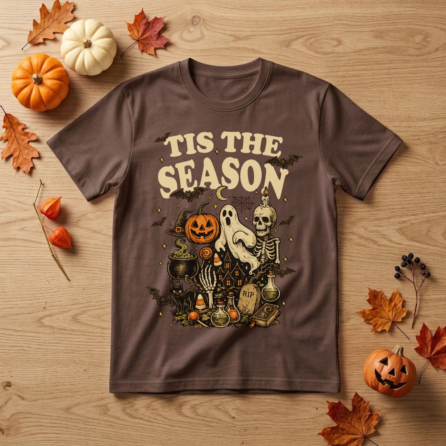 'Tis the Season Halloween Shirt | Retro Skeleton, Pumpkin & Spooky Fall Graphic Tee