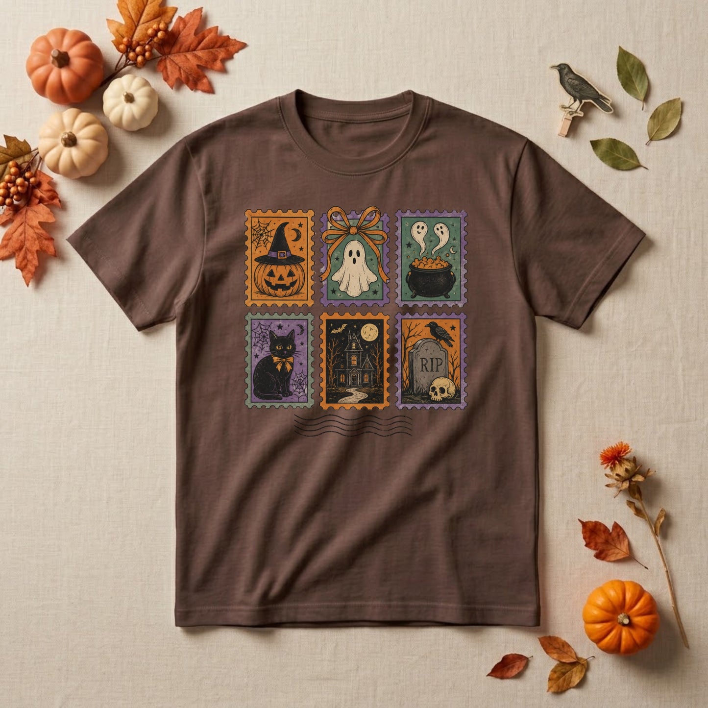 Halloween Stamp Shirt | Spooky Ghost, Vintage Postage & Retro Fall Graphic Tee