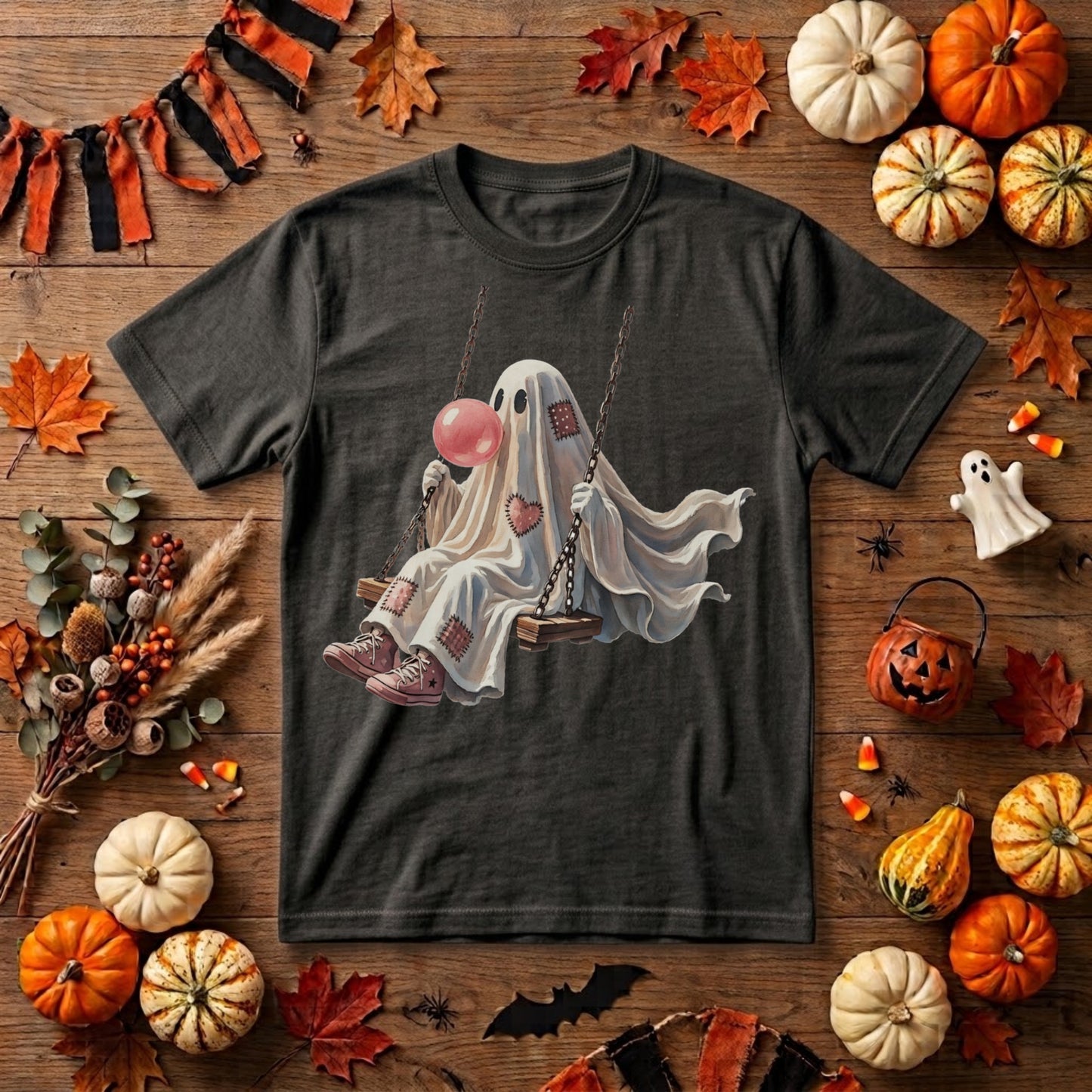 Ghost Halloween Shirt | Cute Spooky Ghost, Pink Bubblegum & Cozy Fall Graphic Tee