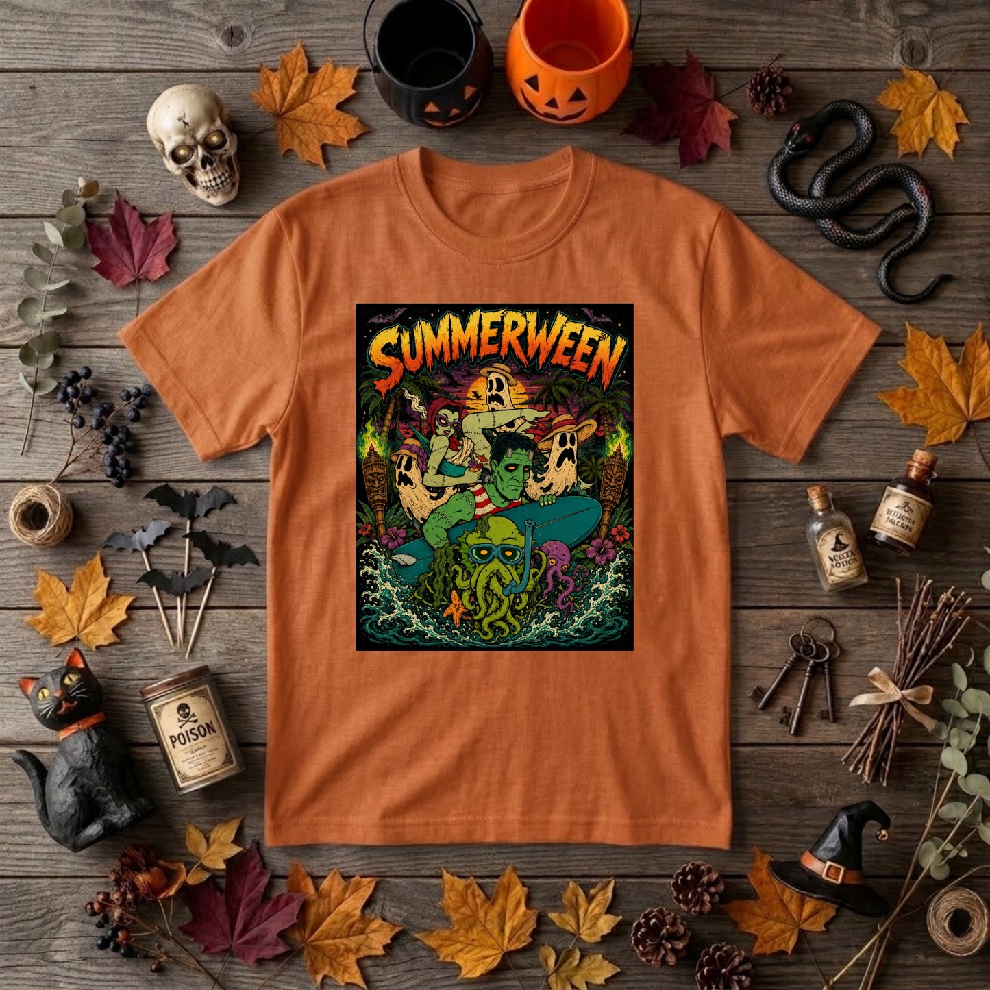 Summerween Halloween Shirt Retro Beach Horror