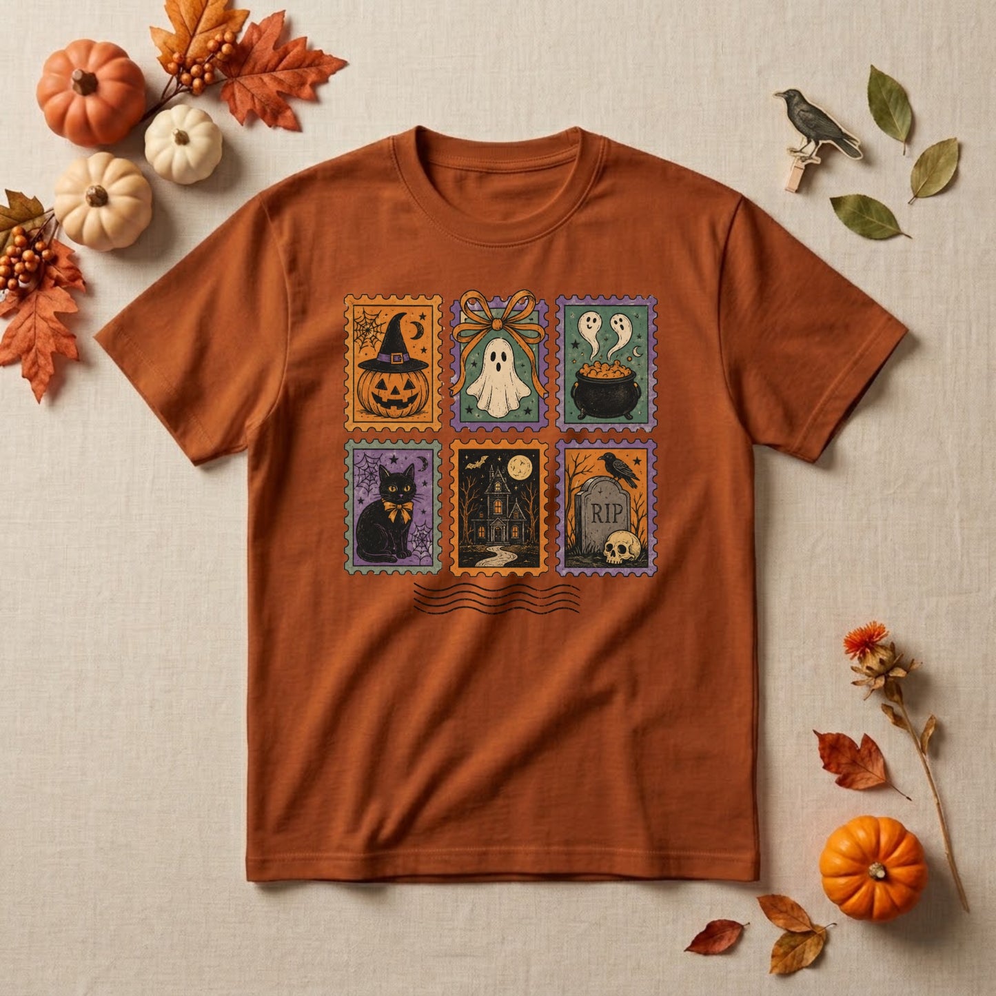 Halloween Stamp Shirt | Spooky Ghost, Vintage Postage & Retro Fall Graphic Tee