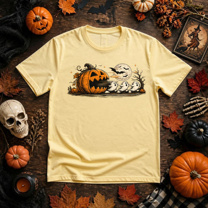 Halloween Pumpkin Ghost Shirt | Spooky Arcade Gamer, Retro Pumpkin & Ghost Graphic Tee
