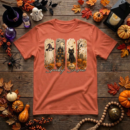 Spooky Season Halloween Shirt | Ghost, Black Cat, Haunted House & Retro Fall Graphic Tee