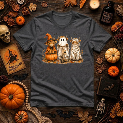 Halloween Highland Cow Shirt | Spooky Farm Animal, Witch Ghost Mummy & Fall Graphic Tee