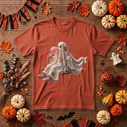 Ghost Halloween Shirt | Cute Spooky Ghost, Pink Bubblegum & Cozy Fall Graphic Tee