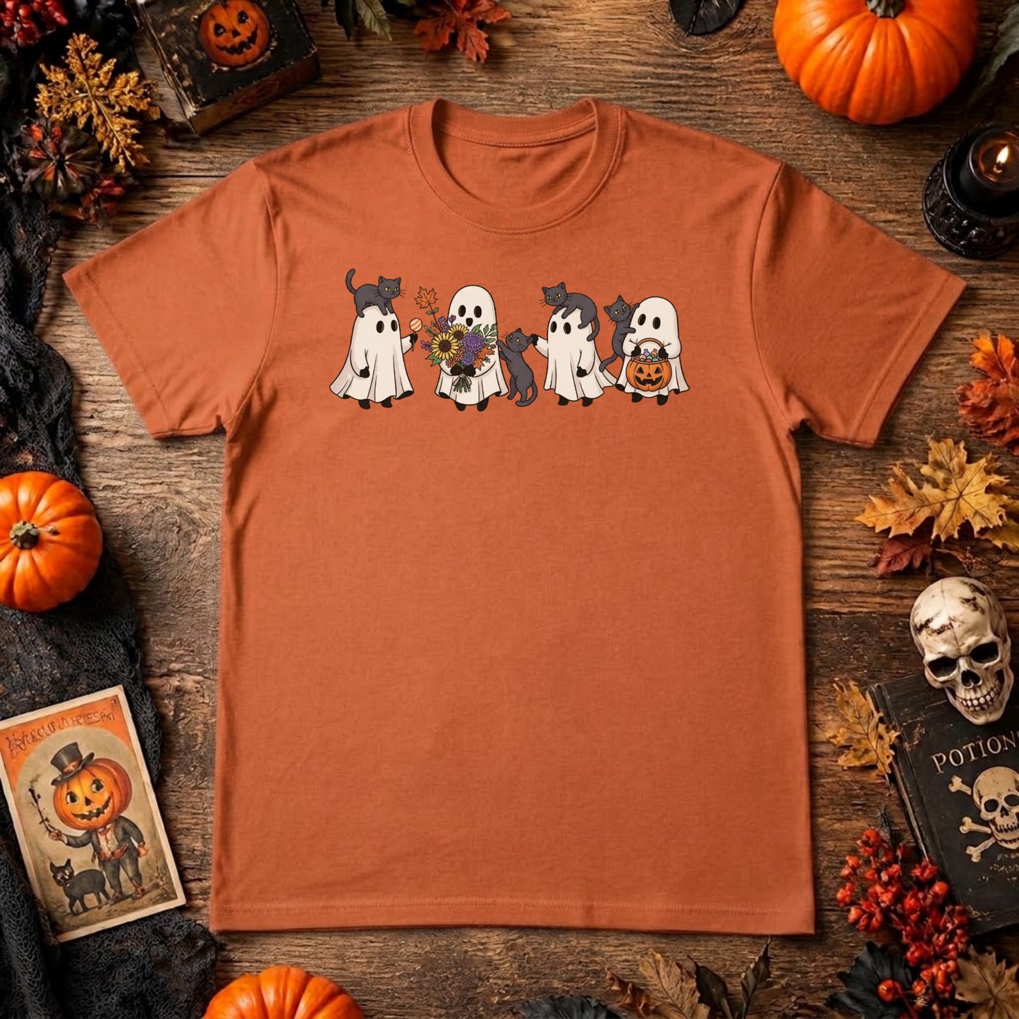 Ghost Cat Halloween Shirt | Cute Black Cat, Spooky Season & Retro Fall Graphic Tee