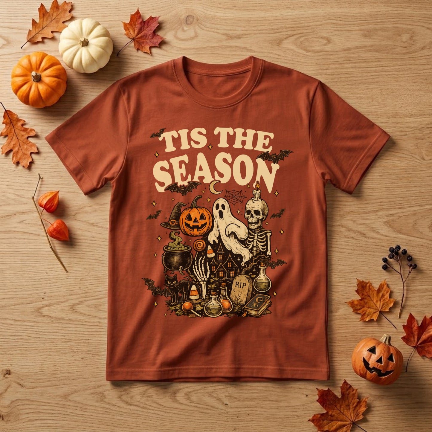 'Tis the Season Halloween Shirt | Retro Skeleton, Pumpkin & Spooky Fall Graphic Tee