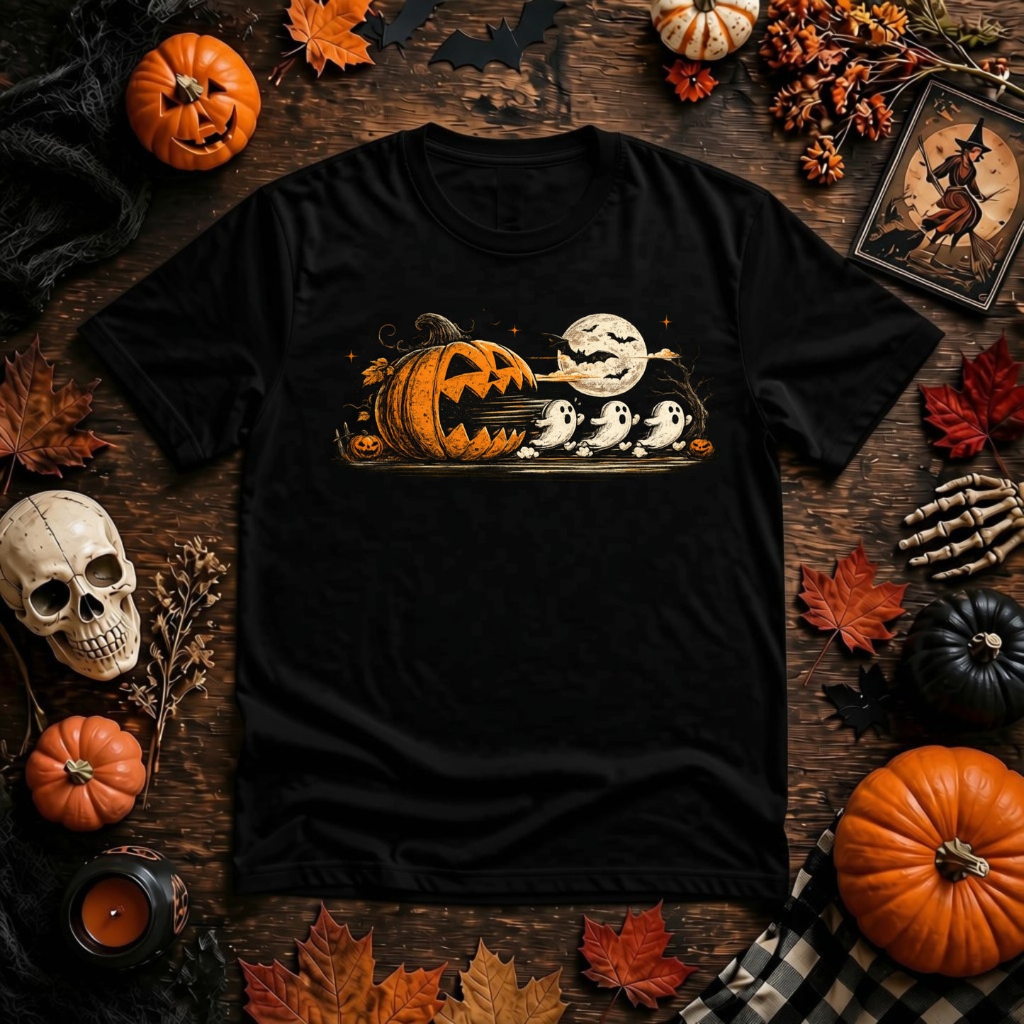 Halloween Pumpkin Ghost Shirt | Spooky Arcade Gamer, Retro Pumpkin & Ghost Graphic Tee