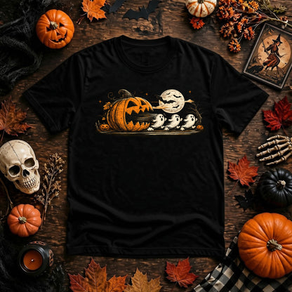Halloween Pumpkin Ghost Shirt | Spooky Arcade Gamer, Retro Pumpkin & Ghost Graphic Tee