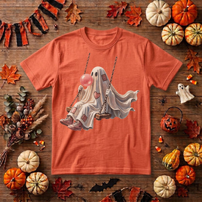 Ghost Halloween Shirt | Cute Spooky Ghost, Pink Bubblegum & Cozy Fall Graphic Tee
