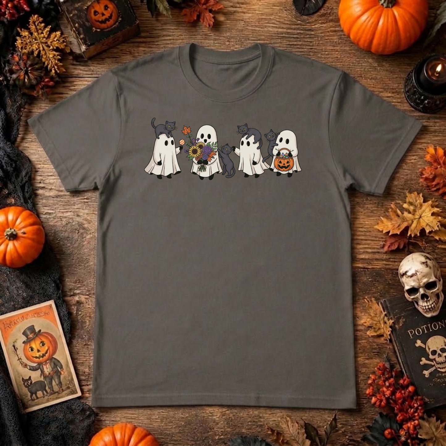 Ghost Cat Halloween Shirt | Cute Black Cat, Spooky Season & Retro Fall Graphic Tee