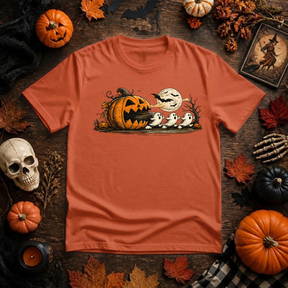 Halloween Pumpkin Ghost Shirt | Spooky Arcade Gamer, Retro Pumpkin & Ghost Graphic Tee