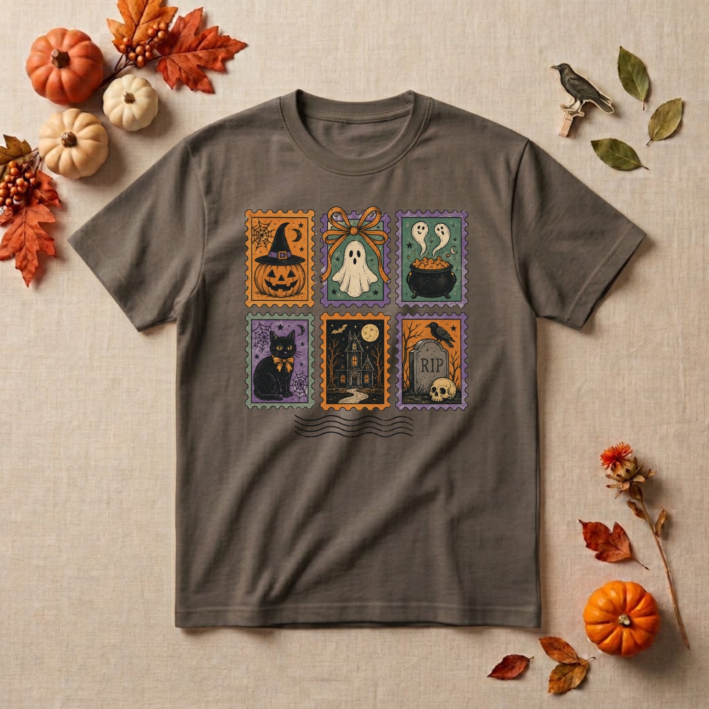 Halloween Stamp Shirt | Spooky Ghost, Vintage Postage & Retro Fall Graphic Tee