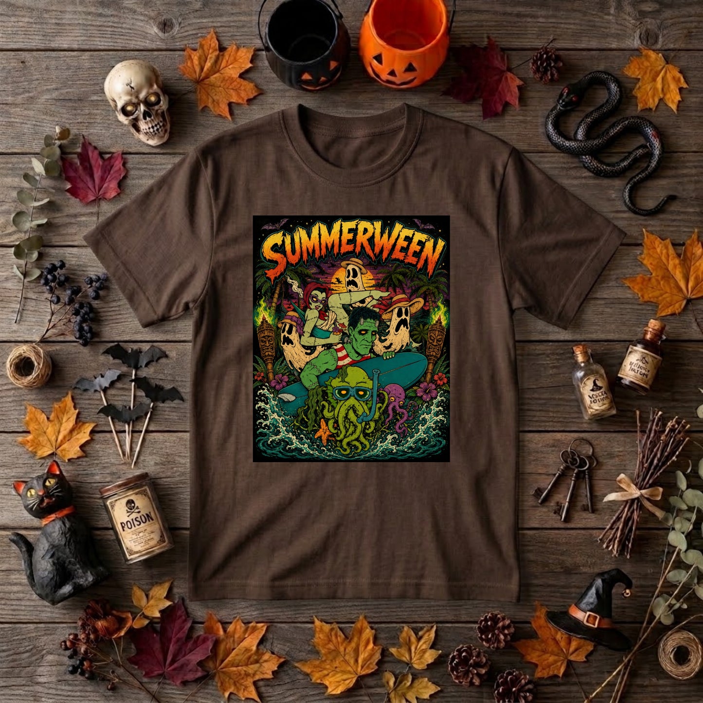 Summerween Halloween Shirt Retro Beach Horror
