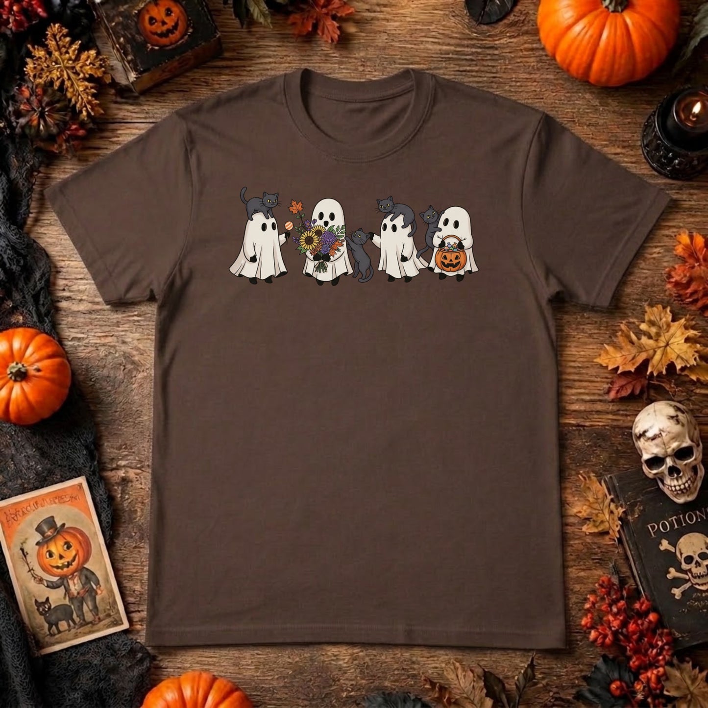 Ghost Cat Halloween Shirt | Cute Black Cat, Spooky Season & Retro Fall Graphic Tee