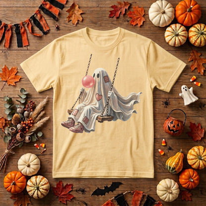 Ghost Halloween Shirt | Cute Spooky Ghost, Pink Bubblegum & Cozy Fall Graphic Tee