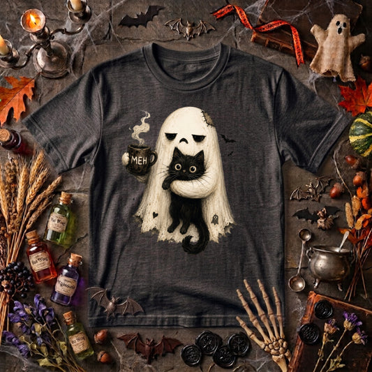 Ghost Cat Halloween Shirt | Spooky Black Cat, Coffee Lover & Cozy Fall Graphic Tee