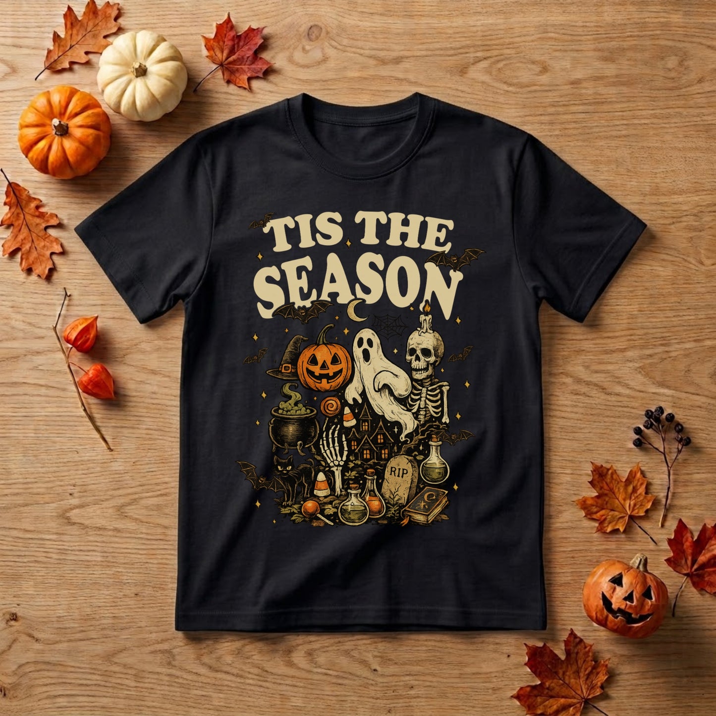 'Tis the Season Halloween Shirt | Retro Skeleton, Pumpkin & Spooky Fall Graphic Tee