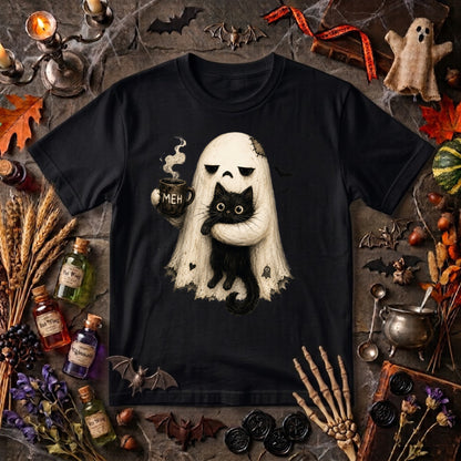 Ghost Cat Halloween Shirt | Spooky Black Cat, Coffee Lover & Cozy Fall Graphic Tee