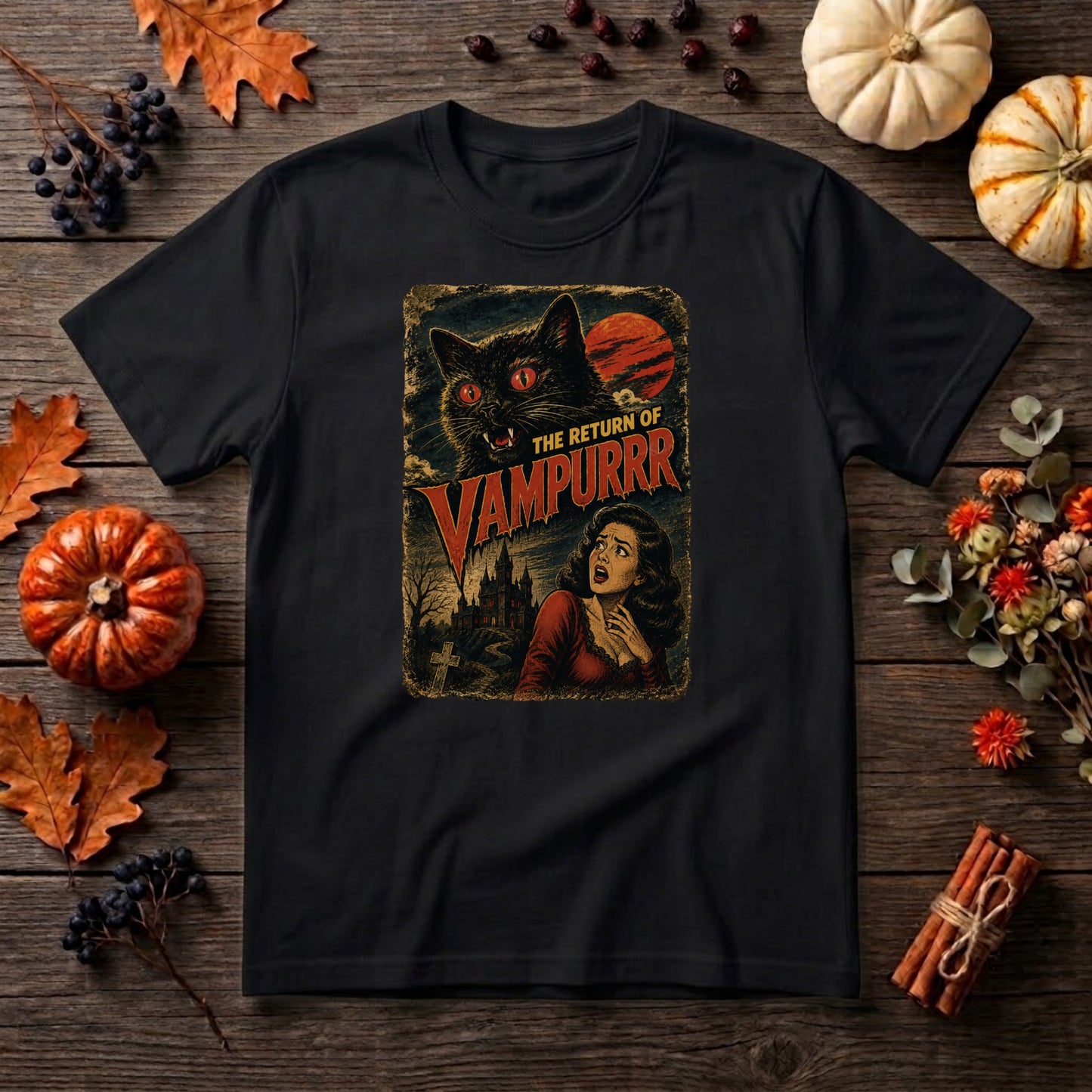 Vintage 90s Halloween Cat Shirt | Spooky Black Cat, Retro Pumpkin & Fall Graphic Tee