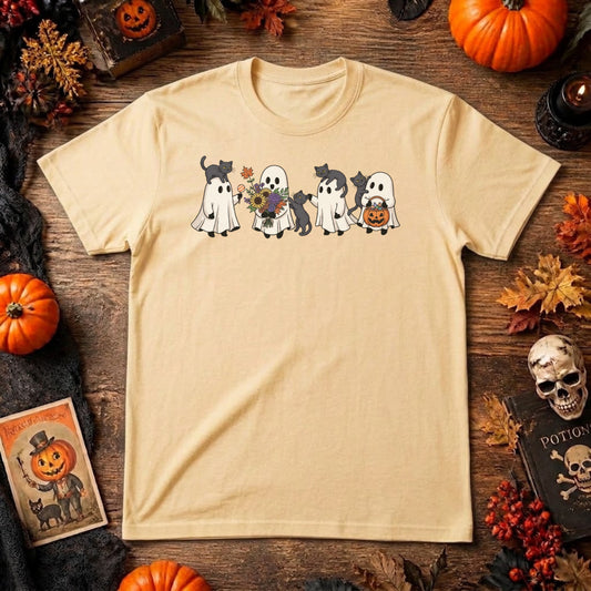 Ghost Cat Halloween Shirt | Cute Black Cat, Spooky Season & Retro Fall Graphic Tee