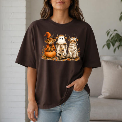Halloween Highland Cow Shirt | Spooky Farm Animal, Witch Ghost Mummy & Fall Graphic Tee