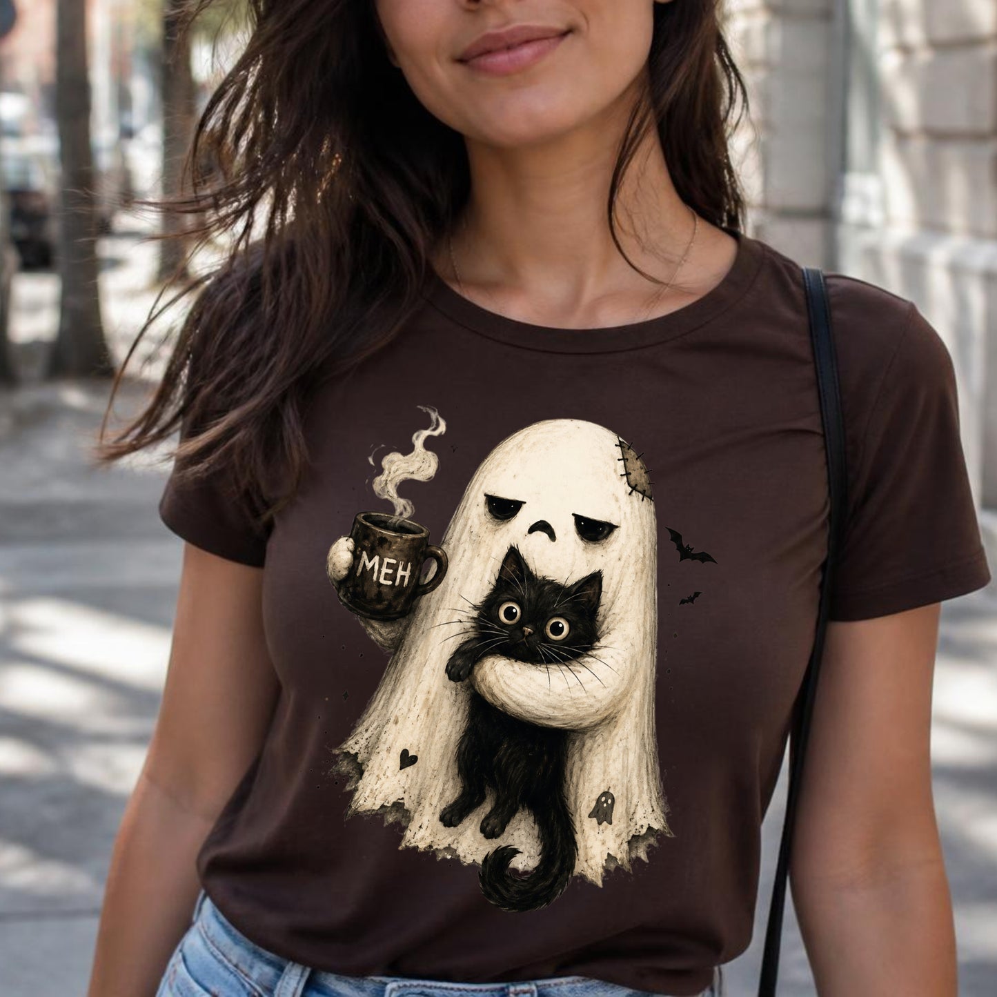 Ghost Cat Halloween Shirt | Spooky Black Cat, Coffee Lover & Cozy Fall Graphic Tee
