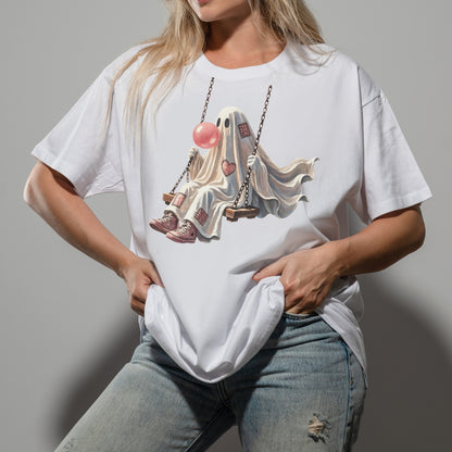 Ghost Halloween Shirt | Cute Spooky Ghost, Pink Bubblegum & Cozy Fall Graphic Tee