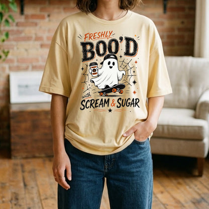 Freshly Boo'd Halloween PNG | Ghost Coffee, Scream & Sugar & Spooky Season Digital Design